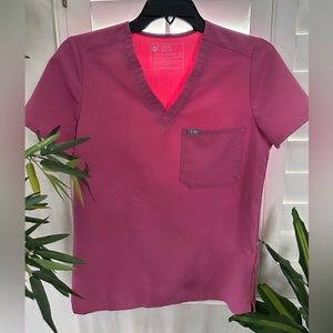 Pink breast cancer figs scrub top XS